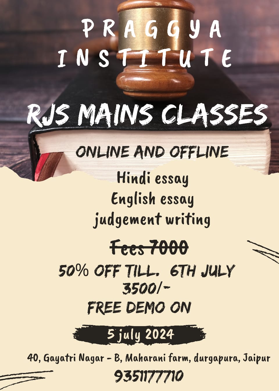 RJS Mains Classes (Judgemental Writing, English & Hindi Essay)